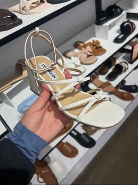 Steve Madden Yanni 3” White Strappy Block Heel Sandals